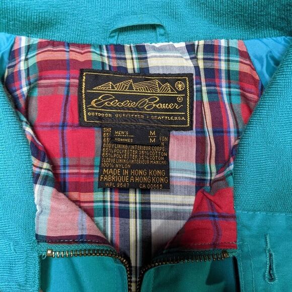 Eddie Bauer VTG 90s Teal Flannel Lined Jacket Men's Spring Coat Grandpa Medium - Picture 8 of 12